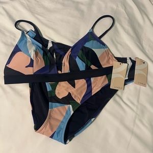 NWT The Bralette & High Waist Swim Retro Floral Size M
